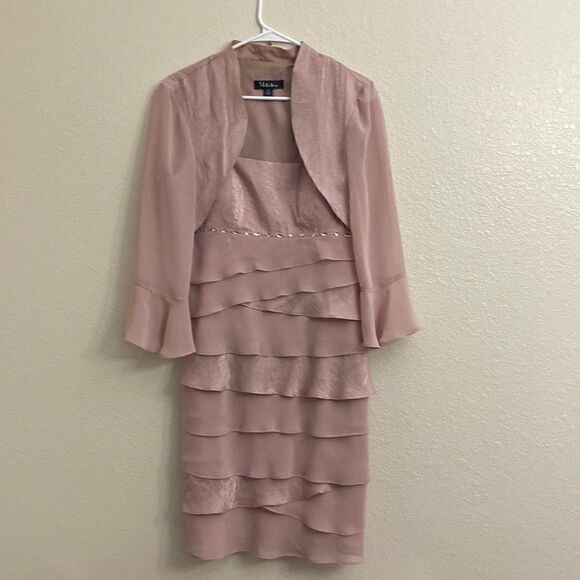 Pink Rhinestone Ruffle Mini Party Dress worn once to a wedding! Size 12 - Picture 1 of 9
